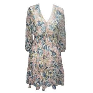 Just Taylor Floral Tiered Dress White Multicolor Women’s 2 Sheer Lined 2000s